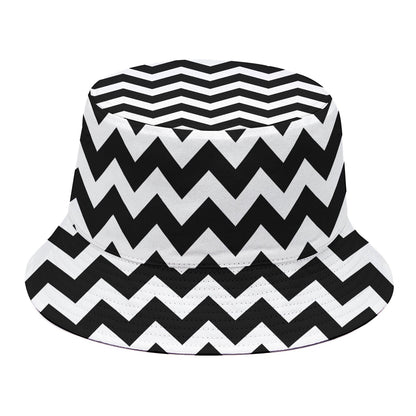 Black And White Chevron Pattern Print Bucket Hat