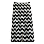 Black And White Chevron Pattern Print Cotton Front Slit Maxi Skirt