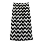 Black And White Chevron Pattern Print Cotton Front Slit Maxi Skirt