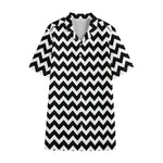 Black And White Chevron Pattern Print Cotton Hawaiian Shirt