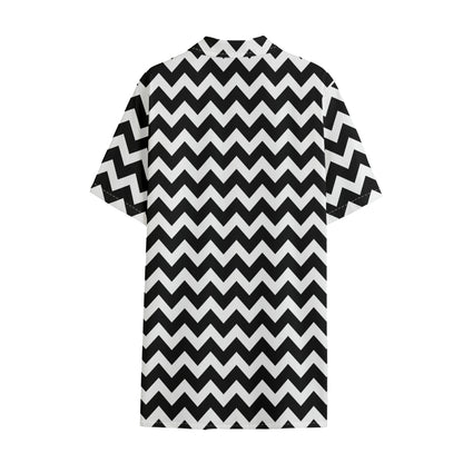 Black And White Chevron Pattern Print Cotton Hawaiian Shirt