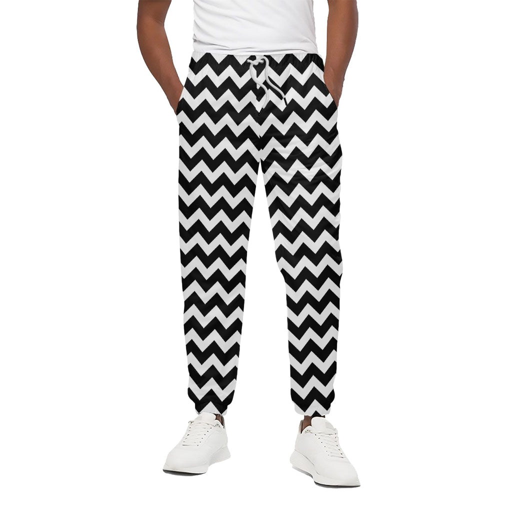 Black And White Chevron Pattern Print Cotton Pants