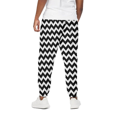 Black And White Chevron Pattern Print Cotton Pants