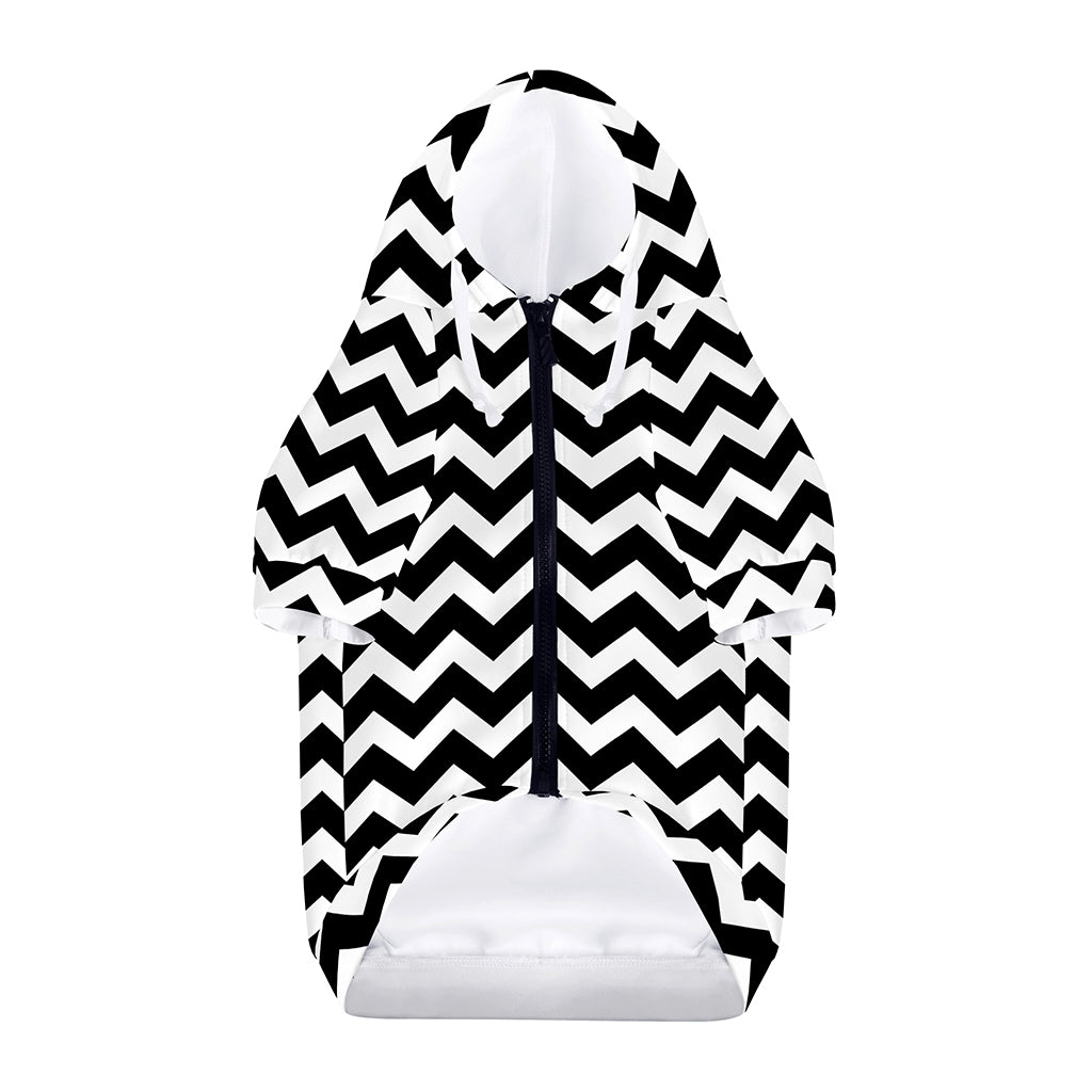 Black And White Chevron Pattern Print Dog Zip Up Hoodie