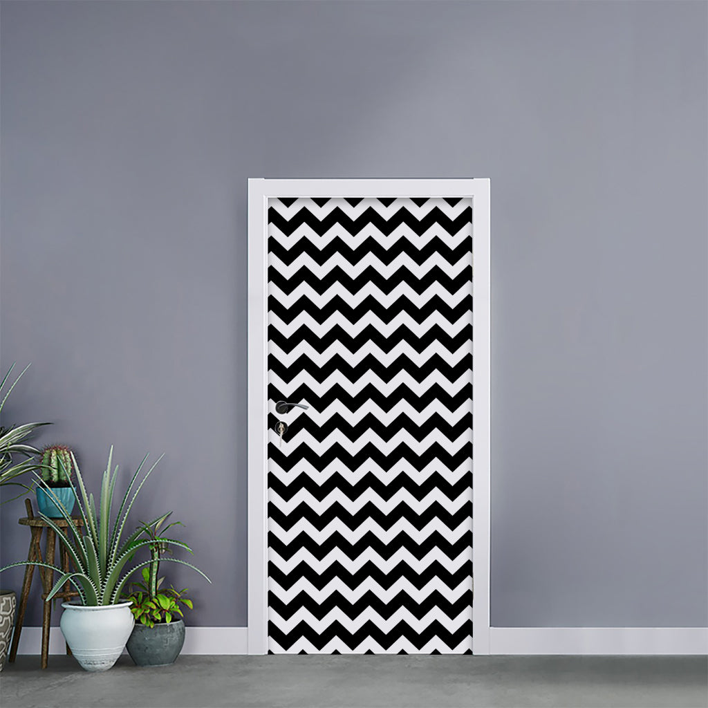 Black And White Chevron Pattern Print Door Sticker