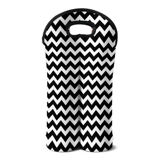 Black And White Chevron Pattern Print Double Neoprene Wine Tote