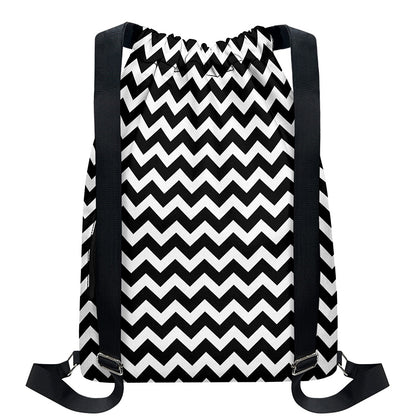 Black And White Chevron Pattern Print Drawstring Backpack