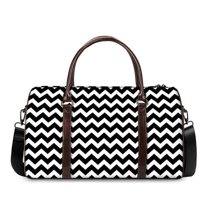 Black And White Chevron Pattern Print Duffle Bag