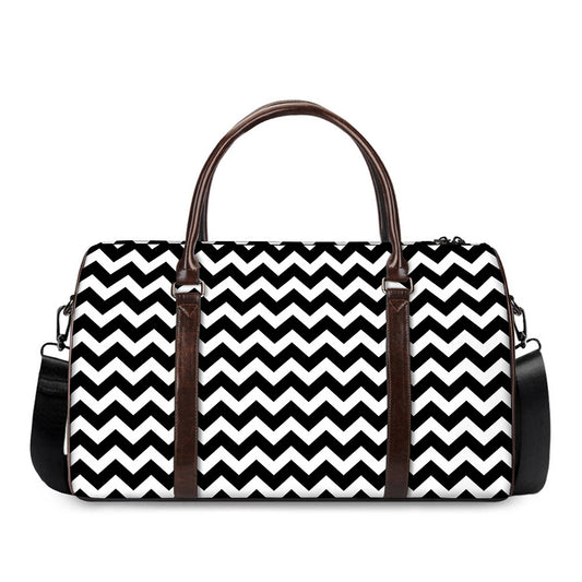 Black And White Chevron Pattern Print Duffle Bag