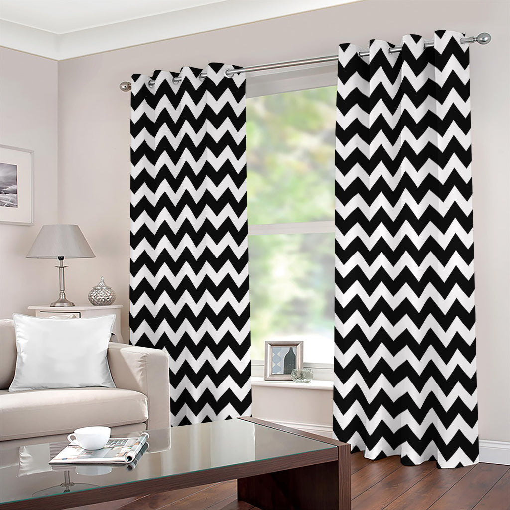 Black And White Chevron Pattern Print Extra Wide Grommet Curtains