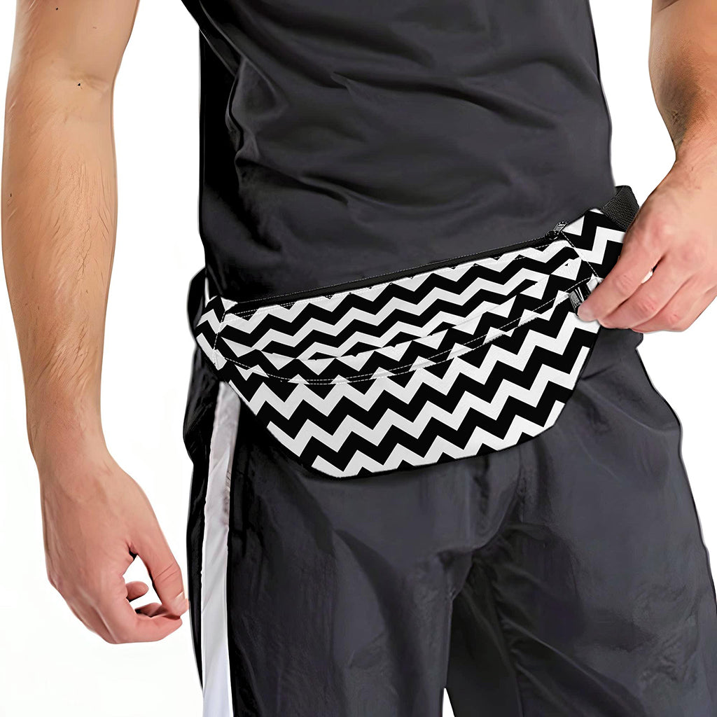 Black And White Chevron Pattern Print Fanny Pack