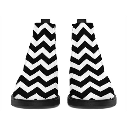Black And White Chevron Pattern Print Flat Ankle Boots