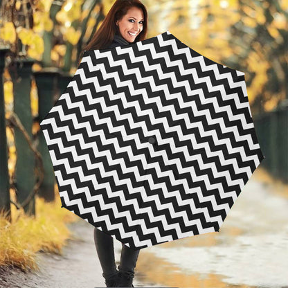 Black And White Chevron Pattern Print Foldable Umbrella