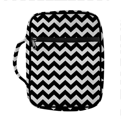 Black And White Chevron Pattern Print Front Pocket Bible Bag