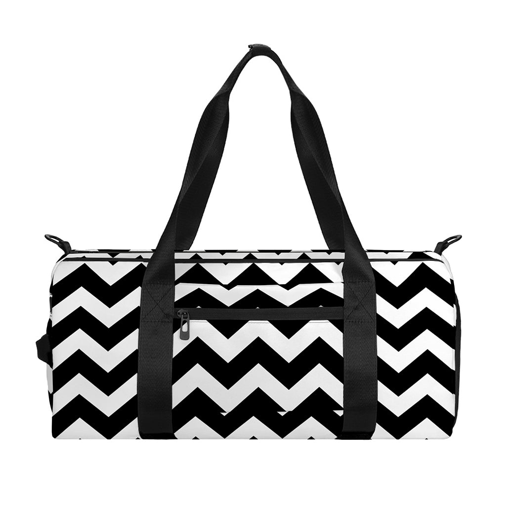 Black And White Chevron Pattern Print Gym Bag