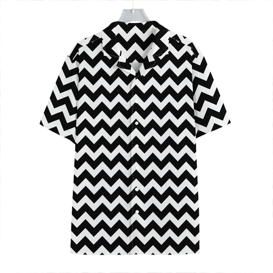 Black And White Chevron Pattern Print Hawaiian Shirt