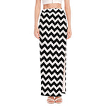 Black And White Chevron Pattern Print High Slit Maxi Skirt