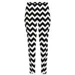 Black And White Chevron Pattern Print High-Waisted Pocket Leggings