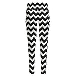 Black And White Chevron Pattern Print High-Waisted Pocket Leggings