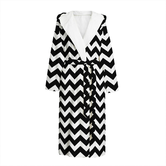 Black And White Chevron Pattern Print Hooded Bathrobe
