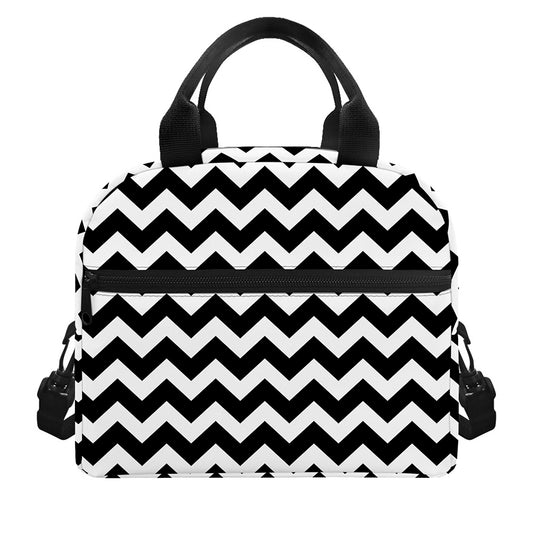 Black And White Chevron Pattern Print Insulated Lunch Bag