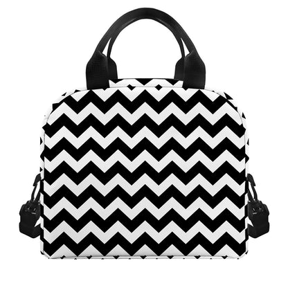 Black And White Chevron Pattern Print Insulated Lunch Bag