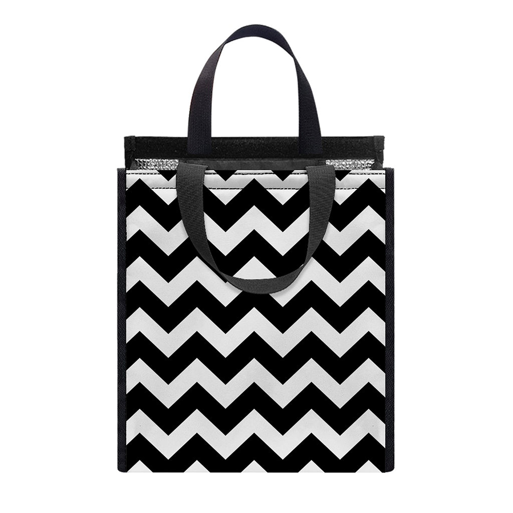 Black And White Chevron Pattern Print Insulated Lunch Tote