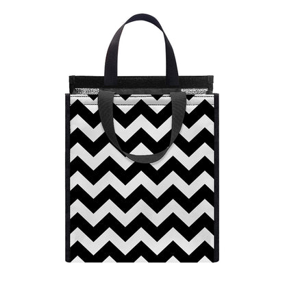 Black And White Chevron Pattern Print Insulated Lunch Tote