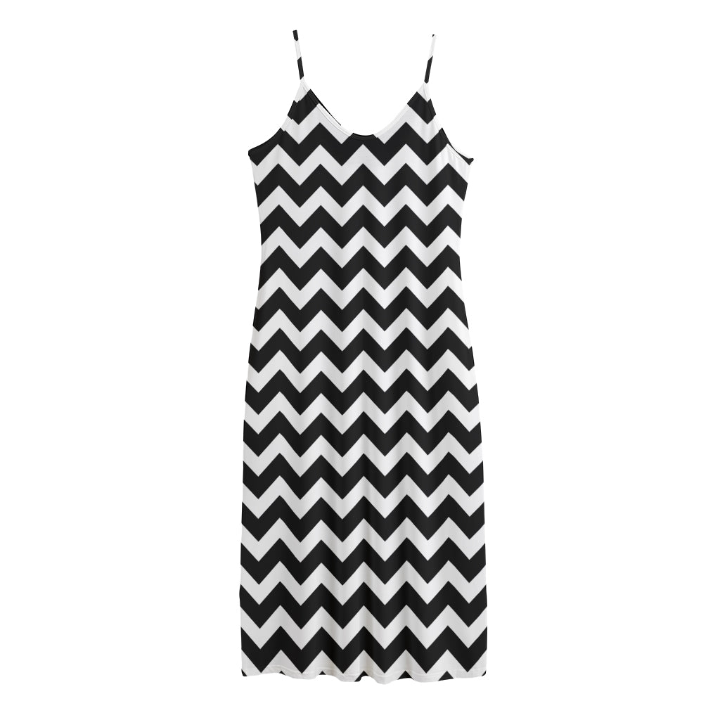 Black And White Chevron Pattern Print Jersey Midi Cami Dress