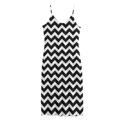 Black And White Chevron Pattern Print Jersey Midi Cami Dress