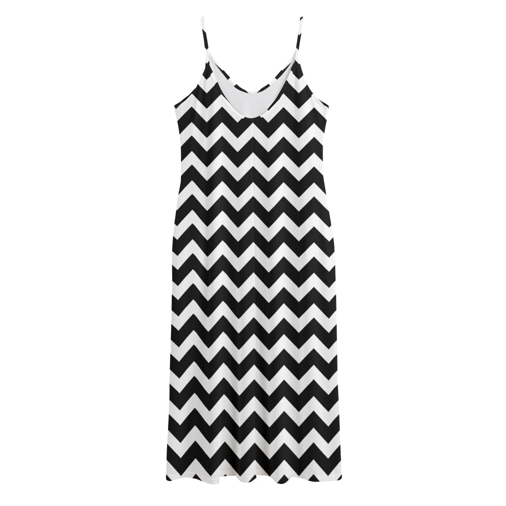 Black And White Chevron Pattern Print Jersey Midi Cami Dress