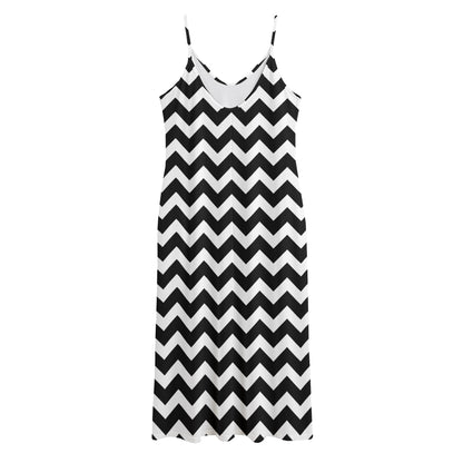 Black And White Chevron Pattern Print Jersey Midi Cami Dress