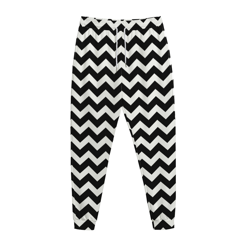 Black And White Chevron Pattern Print Jogger Pants