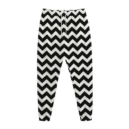 Black And White Chevron Pattern Print Jogger Pants
