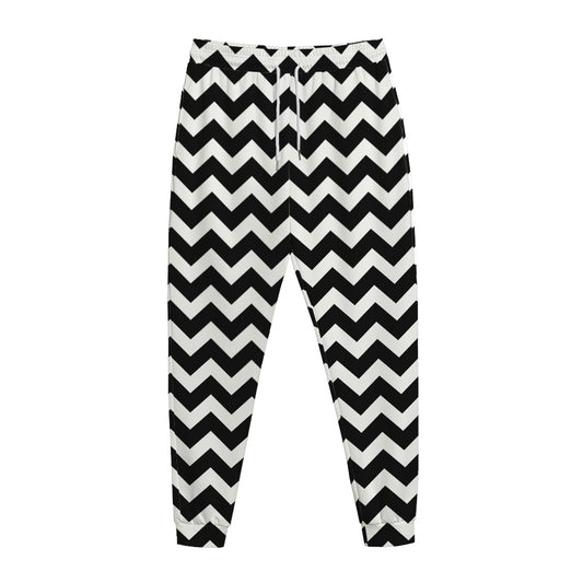 Black And White Chevron Pattern Print Jogger Pants