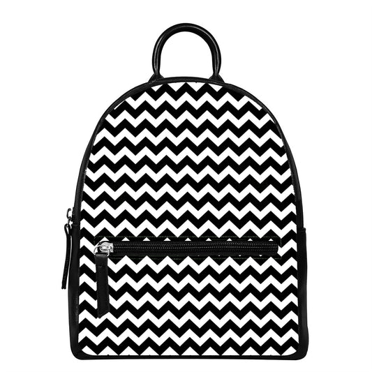 Black And White Chevron Pattern Print Leather Backpack