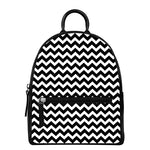 Black And White Chevron Pattern Print Leather Backpack