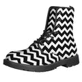 Black And White Chevron Pattern Print Lace-Up Boots