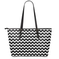 Black And White Chevron Pattern Print Leather Tote Bag With Zipper