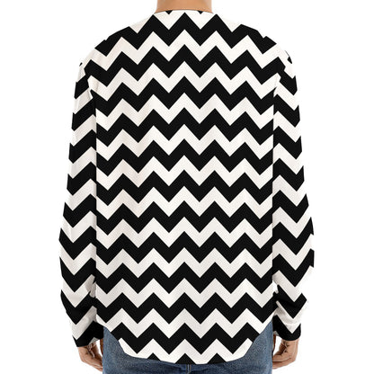 Black And White Chevron Pattern Print Long Sleeve Baseball Jersey