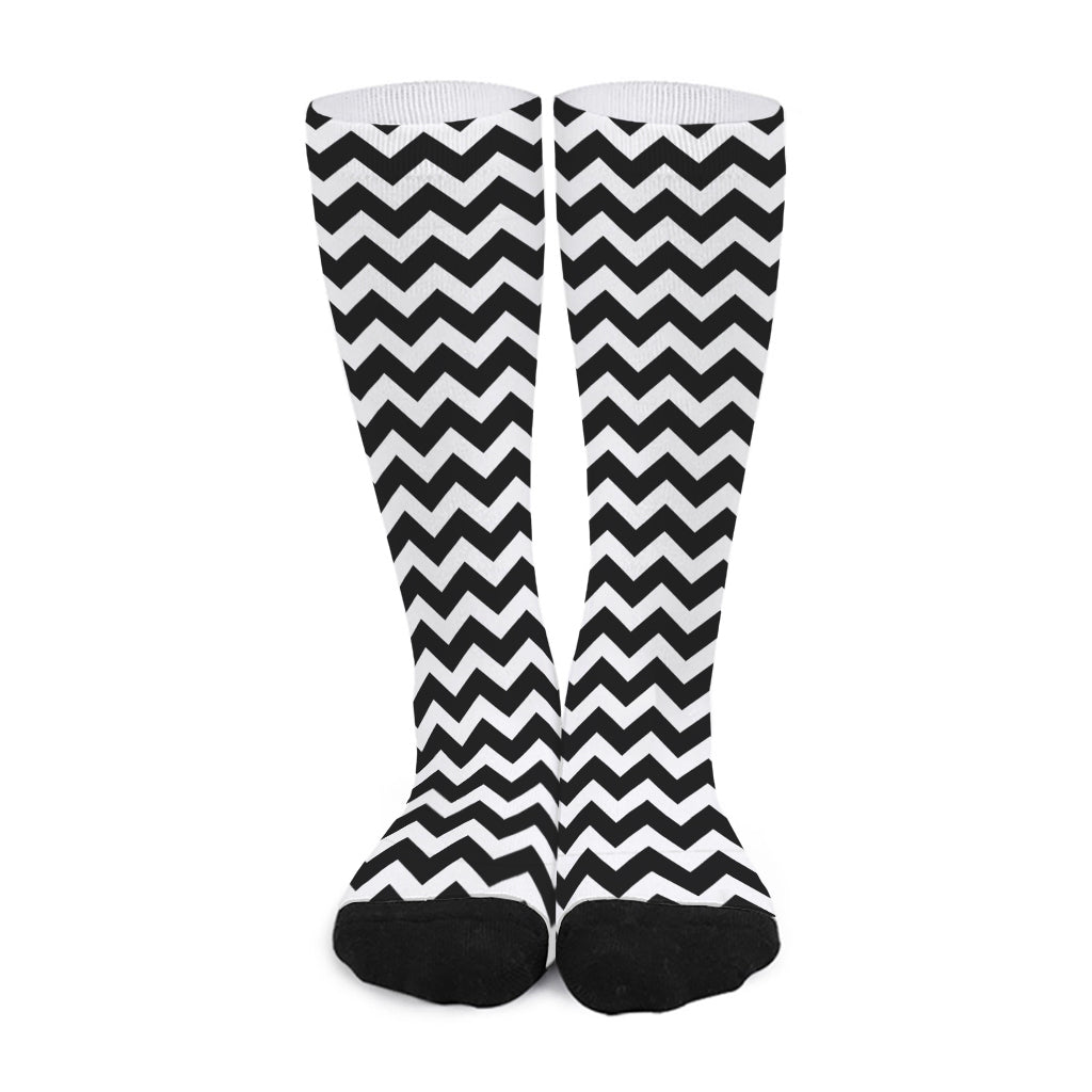 Black And White Chevron Pattern Print Long Socks