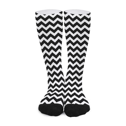 Black And White Chevron Pattern Print Long Socks