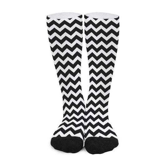 Black And White Chevron Pattern Print Long Socks