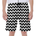 Black And White Chevron Pattern Print Men's Beach Shorts
