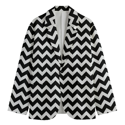 Black And White Chevron Pattern Print Men's Blazer