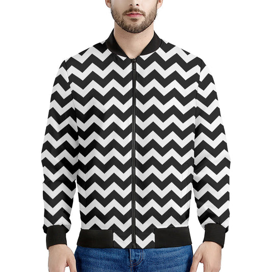 Black And White Chevron Pattern Print Men's Bomber Jacket