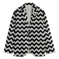 Black And White Chevron Pattern Print Men's Cotton Blazer