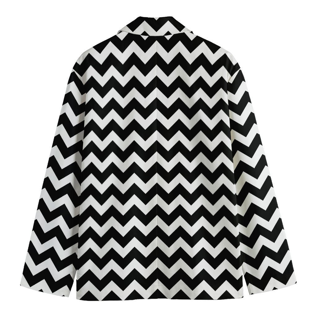 Black And White Chevron Pattern Print Men's Cotton Blazer