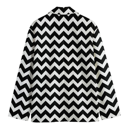 Black And White Chevron Pattern Print Men's Cotton Blazer