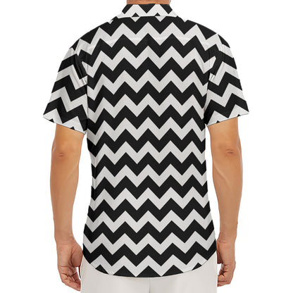 Black And White Chevron Pattern Print Men's Deep V-Neck Shirt